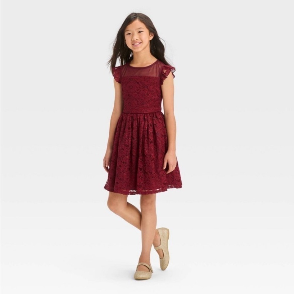 Zenzi Girls' Sleeveless Lace Dress - Red M